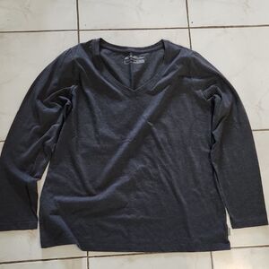 Eddie Bauer Charcoal V-Neck Long Sleeve Shirt